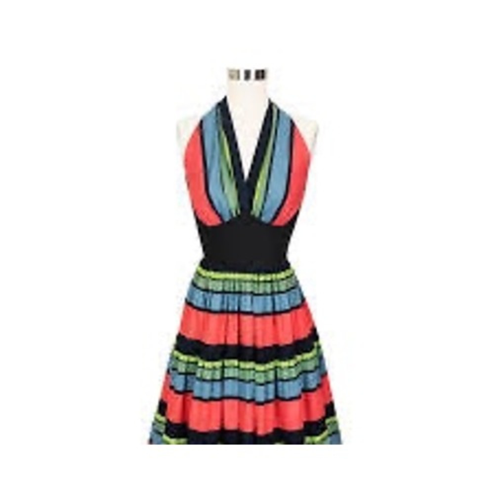 Trashy Diva Candice Gwinn Striped Halter Midi Dress Rockabilly Pinup Black 14
